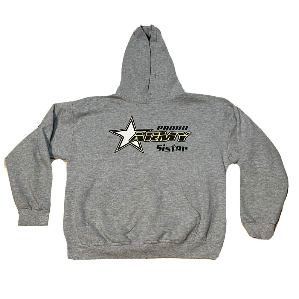 Proud Army Sister hoodie sweater adult womens large long sleeve gray Gildan work